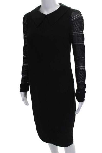 Adrianna Papell Women Black Collared Long Sleeve Shift Dress Zip Size 4