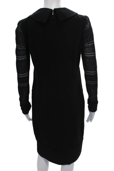 Adrianna Papell Women Black Collared Long Sleeve Shift Dress Zip Size 4