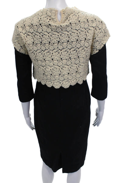 RED Valentino Womens Black Crochet Sheath Dress Highneck 3/4 Sleeve Knee Size S