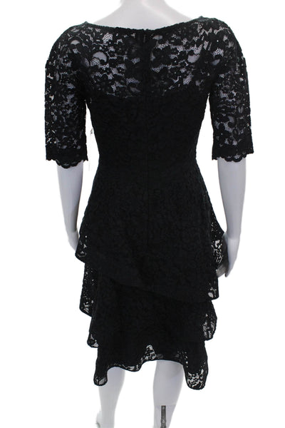 Teri Jon Womens Fit & Flare Black Cotton Boat Neck Half Sleeve Dress Size 4