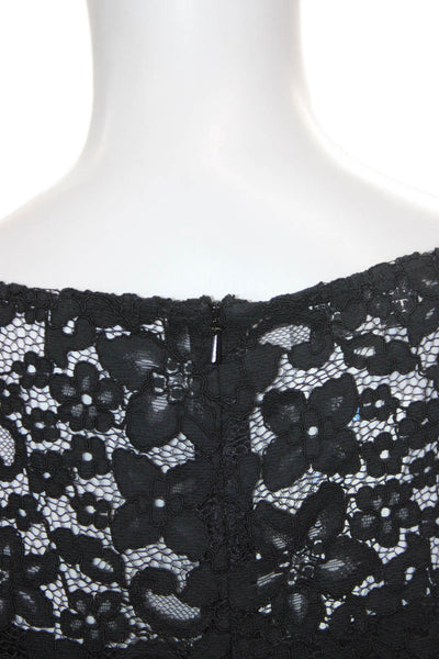 Teri Jon Womens Fit & Flare Black Cotton Boat Neck Half Sleeve Dress Size 4