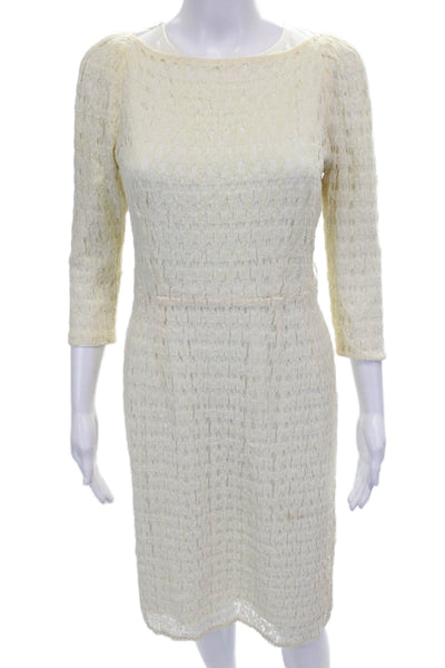 Nanette Lepore Womens Ivory Sheath Dress Boat Neck 3/4 Sleeve Short Size 6
