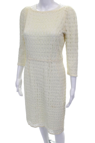 Nanette Lepore Womens Ivory Sheath Dress Boat Neck 3/4 Sleeve Short Size 6