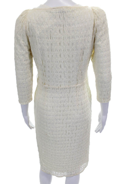 Nanette Lepore Womens Ivory Sheath Dress Boat Neck 3/4 Sleeve Short Size 6