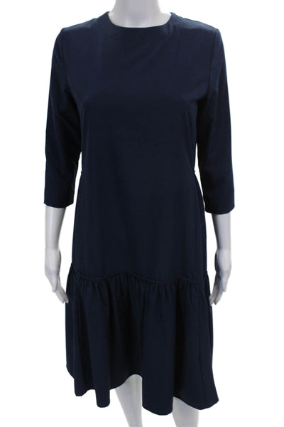 Harper Women Shift Dress Blue Round Neck 3/4 Sleeve Short Zip Size S