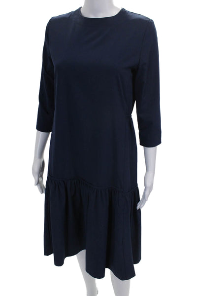 Harper Women Shift Dress Blue Round Neck 3/4 Sleeve Short Zip Size S