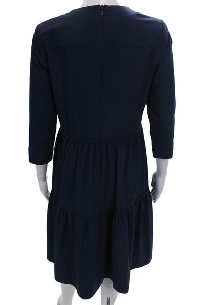 Harper Women Shift Dress Blue Round Neck 3/4 Sleeve Short Zip Size S