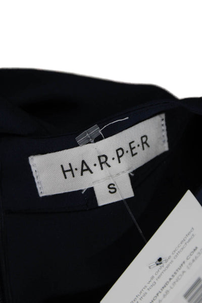 Harper Women Shift Dress Blue Round Neck 3/4 Sleeve Short Zip Size S