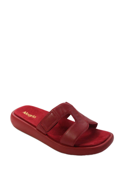 Alegria Womens Slip On Leather Low Heels Sandals Shoes Red Size 11
