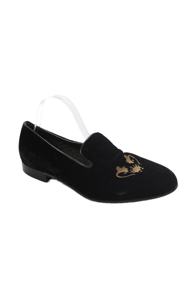 Billionaire Mens Velvet Embroidered Slide On Loafers Black Gold Size 43.5