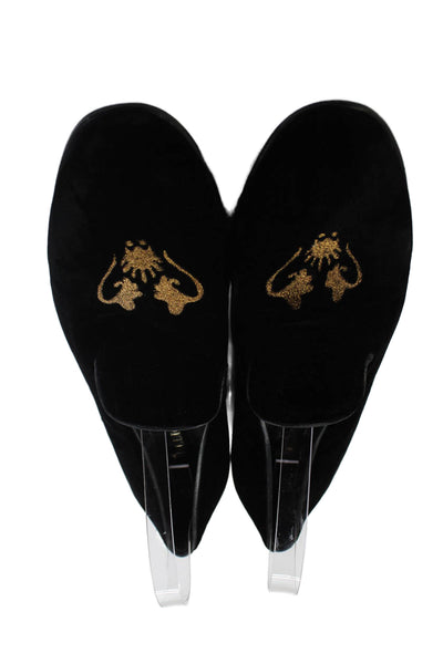 Billionaire Mens Velvet Embroidered Slide On Loafers Black Gold Size 43.5