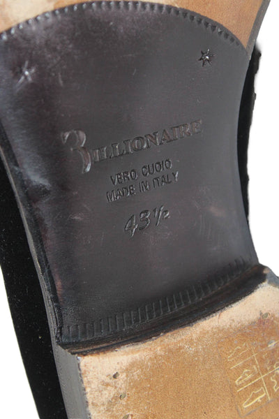 Billionaire Mens Velvet Embroidered Slide On Loafers Black Gold Size 43.5