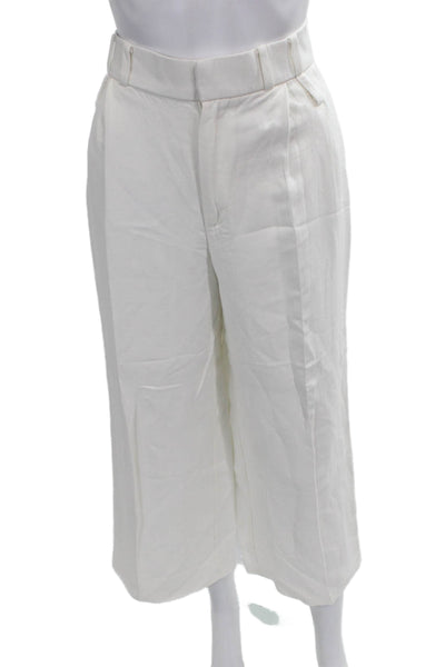 Zara Women Cropped White Linen Pants Size M