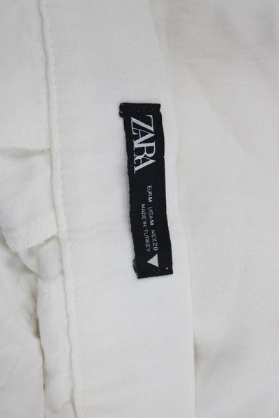 Zara Women Cropped White Linen Pants Size M