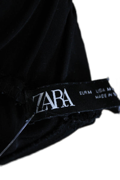 Zara Womens Cargo Pants Black Polyester Button Front Size M
