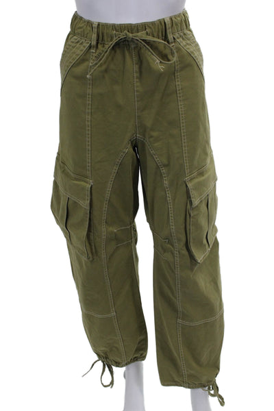 Zara Women Cargo Pants Green Cotton Drawstring Size 6