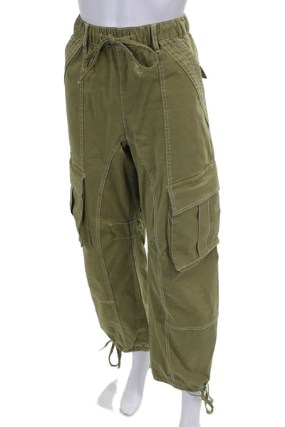 Zara Women Cargo Pants Green Cotton Drawstring Size 6