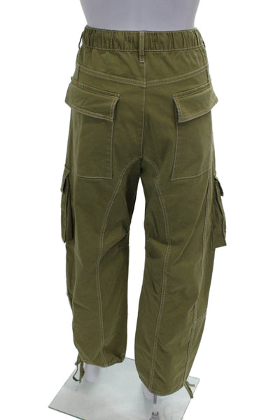 Zara Women Cargo Pants Green Cotton Drawstring Size 6