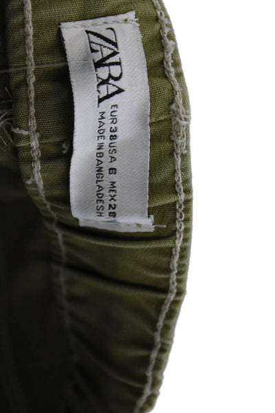 Zara Women Cargo Pants Green Cotton Drawstring Size 6