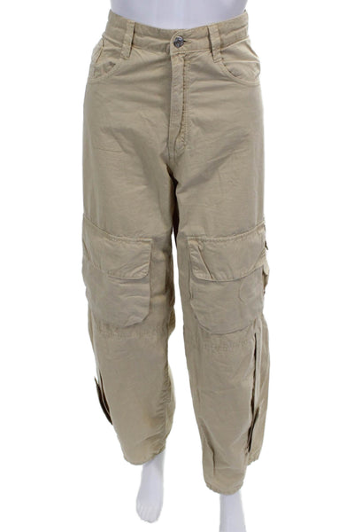 Zara Women Cargo Pants Beige 100% Cotton Button Closure Size 6