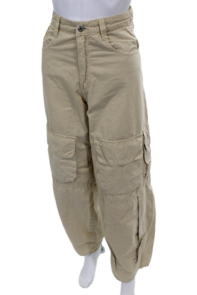Zara Women Cargo Pants Beige 100% Cotton Button Closure Size 6
