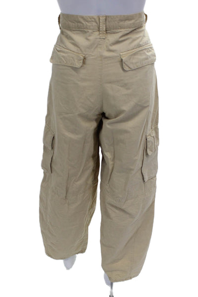 Zara Women Cargo Pants Beige 100% Cotton Button Closure Size 6