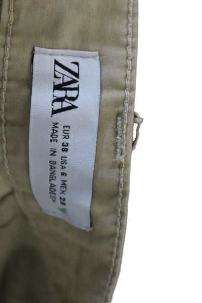 Zara Women Cargo Pants Beige 100% Cotton Button Closure Size 6