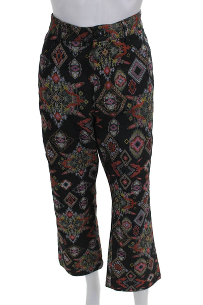 Zara Women Cropped Pants Black Cotton Geometric Button Size M