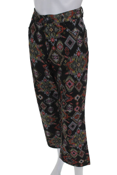 Zara Women Cropped Pants Black Cotton Geometric Button Size M
