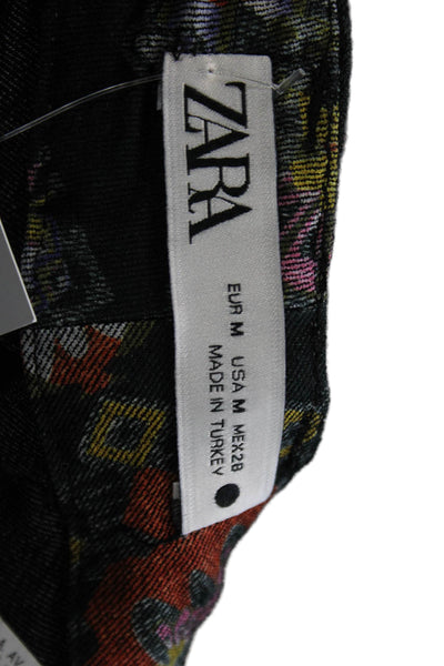 Zara Women Cropped Pants Black Cotton Geometric Button Size M