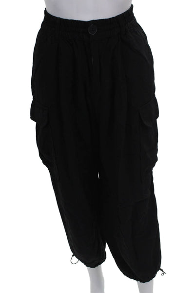 Zara Womens Cargo Pants Black Viscose Button Inseam 26 Size XS