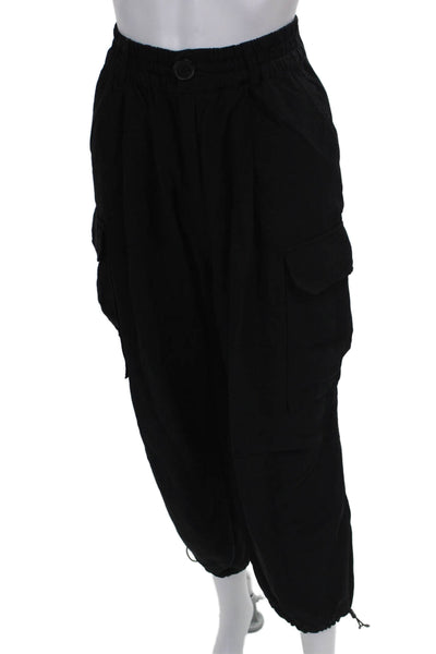 Zara Womens Cargo Pants Black Viscose Button Inseam 26 Size XS
