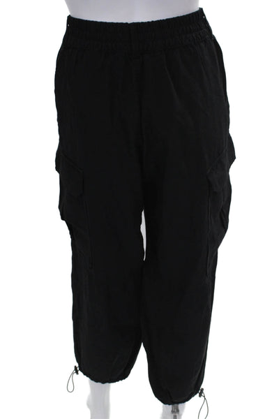Zara Womens Cargo Pants Black Viscose Button Inseam 26 Size XS
