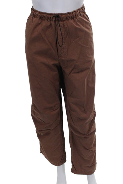 Zara Womens Jogger Pants Brown Cotton Drawstring Solid Size 4