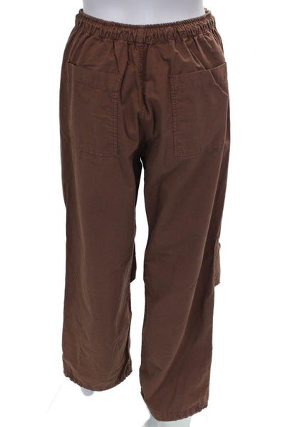 Zara Womens Jogger Pants Brown Cotton Drawstring Solid Size 4