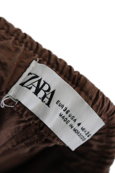 Zara Womens Jogger Pants Brown Cotton Drawstring Solid Size 4