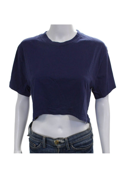 xkarla Womens Cropped T-Shirt Blue Cotton Crew Neck Short Sleeve Size M