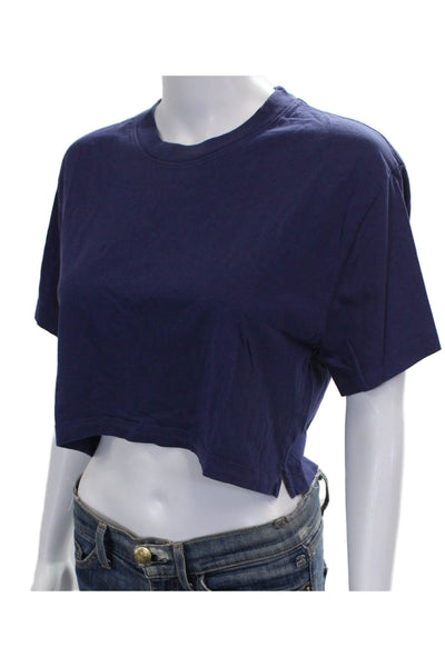 xkarla Womens Cropped T-Shirt Blue Cotton Crew Neck Short Sleeve Size M