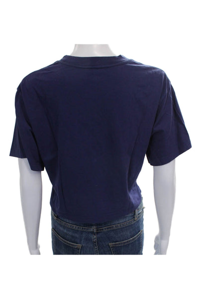 xkarla Womens Cropped T-Shirt Blue Cotton Crew Neck Short Sleeve Size M