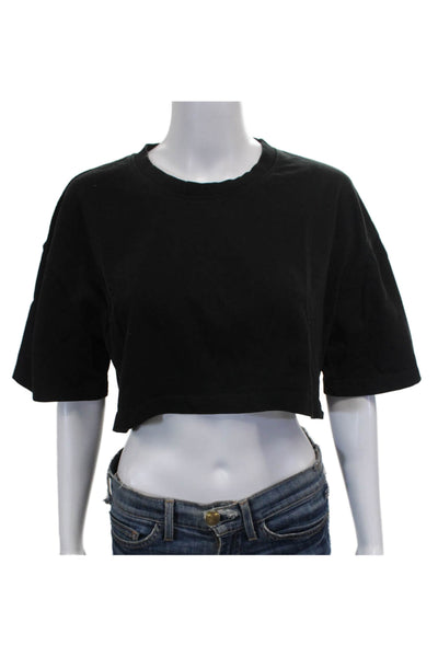 Zara Women Cropped Black Cotton Crew Neck Short Sleeve T-Shirt Size M