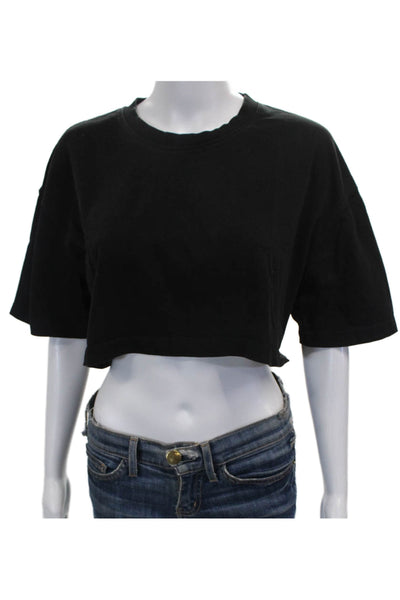 Zara Women Cropped Black Cotton Crew Neck Short Sleeve T-Shirt Size M