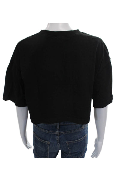 Zara Women Cropped Black Cotton Crew Neck Short Sleeve T-Shirt Size M