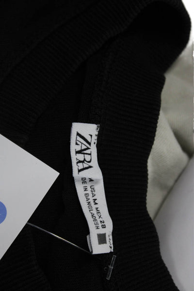 Zara Women Cropped Black Cotton Crew Neck Short Sleeve T-Shirt Size M