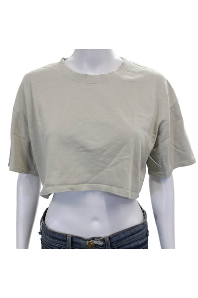 Zara Women Cropped T-Shirt Beige Cotton Crew Neck Short Sleeve Pullover Size S