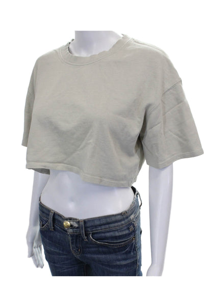 Zara Women Cropped T-Shirt Beige Cotton Crew Neck Short Sleeve Pullover Size S
