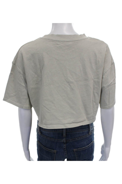 Zara Women Cropped T-Shirt Beige Cotton Crew Neck Short Sleeve Pullover Size S