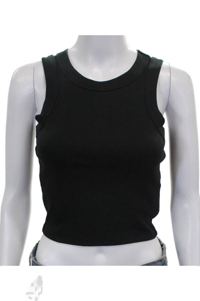 Madewell Women Cropped Tank Black Supima Cotton Crew Neck Sleeveless Size 2XS