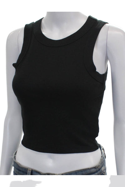 Madewell Women Cropped Tank Black Supima Cotton Crew Neck Sleeveless Size 2XS