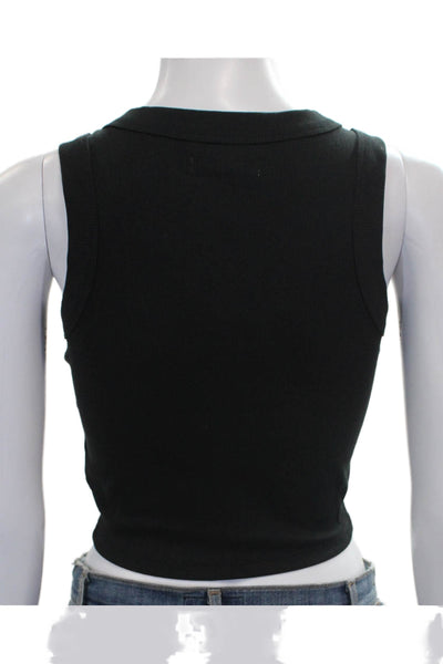 Madewell Women Cropped Tank Black Supima Cotton Crew Neck Sleeveless Size 2XS