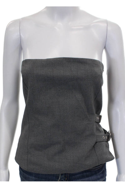 Zara Womens Corset Top Off Shoulder Sleeveless Gray Buckle Polyester Size L